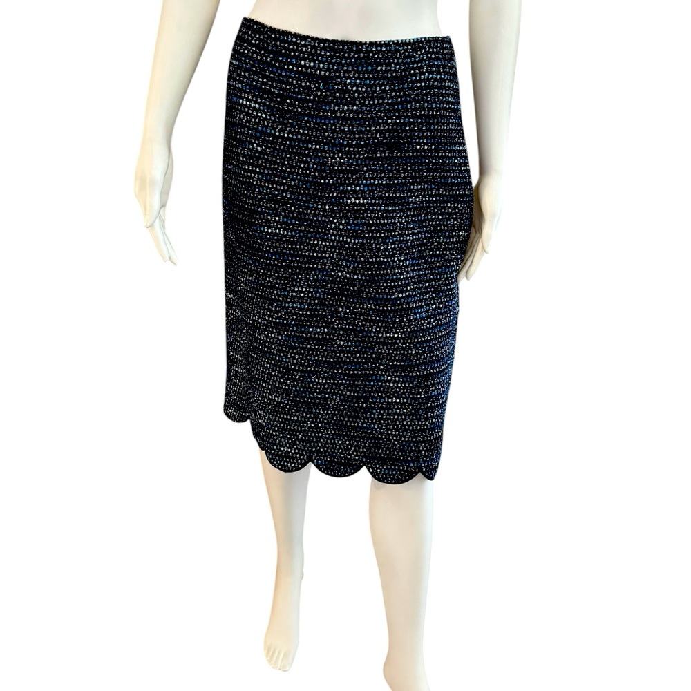 St John Black and Blue Tweed Knit Pencil Skirt Size 6